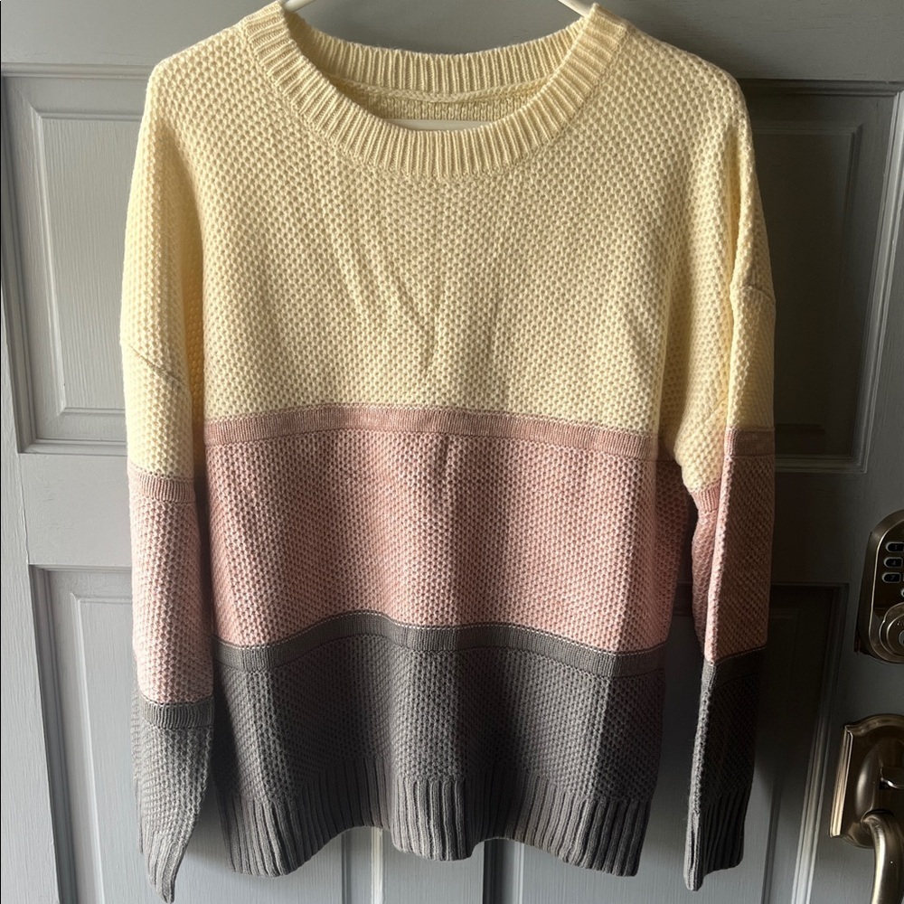 Colorblock Chunky Knit Long Sleeve Crewneck Pullover, Women’s Size L